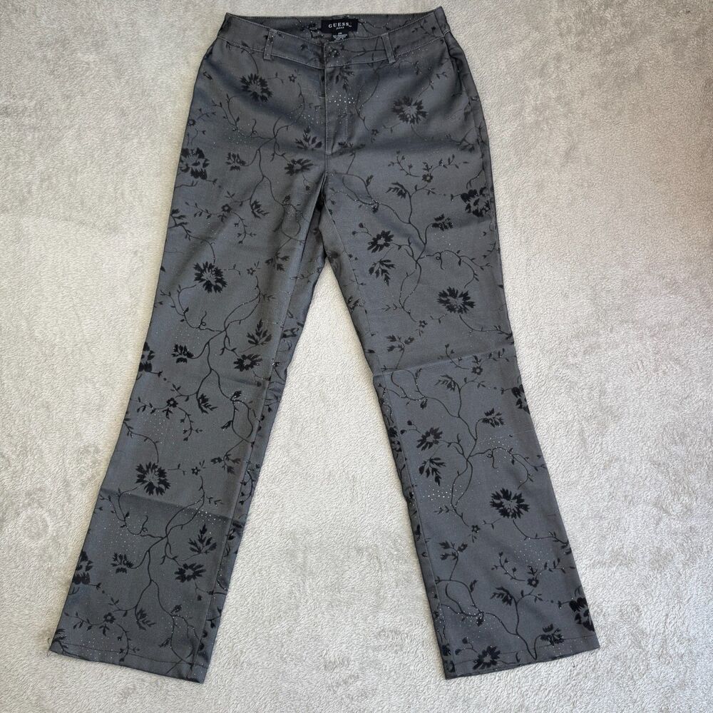 Guess Jeans Chino Pants Womens 29 Gray Black Floral Damask Flocked Whimsigoth